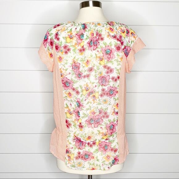 Daniel Rainn Crochet Floral Peplum Top Pink Green Yellow Small - Picture 6 of 8